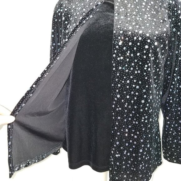 Notations Petite Velvet Black Silver Cardigan PM Petite Medium - Picture 3 of 7